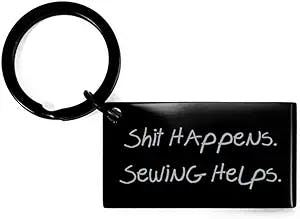 Brilliant Sewing Keychain, Shit Happens. Sewing Helps, Unique Idea Gifts for Friends, Birthday Gifts, Sewing kit, Sewing Machine, Sewing Pattern, Fabric, Thread, Needle