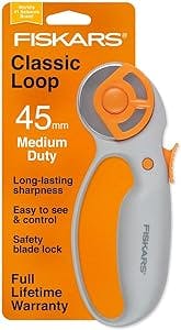 Fiskars Classic Loop Rotary Cutter for Fabric and Paper - 45mm - Paper Cutter for Arts and Crafts with Comfort Handle - White