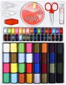 100pcs Sewing Thread Tools Kit,64 Rolls Machine Thread Spools and Sewing Bobbins,Sewing Accessories with Scissors, Thimble,Threader,Tape Measure and 30pcs Needles for Machine Hand Sewing(Multi-Color)