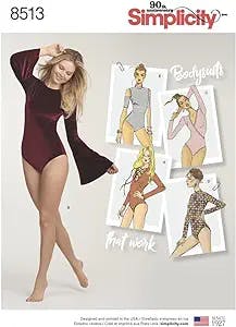 Simplicity US8513A Misses' Long Sleeve Bodysuit Sewing Pattern Kit, Code 8513, Sizes XS-XL