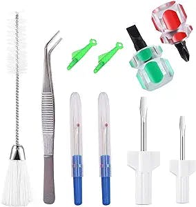 10 Piece Sewing Machine Cleaning Kit Include Tweezers Double Ended Fluff Brush Flathead Cross Head Screwdrivers Seam Rippers and Needle threaders Sewing Machine Repair Tool