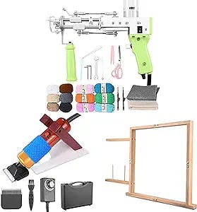 FancyBant Tufting Gun Kit Cut Pile Blue with Carpet Tufting Carving Machine with Wooden Tufting Frame