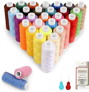 Queta 30 Colors Spools Polyester Sewing Thread Kit,Spools of Thread for Hand & Machine Sewing Sewing Thread Box with 2 Gourd-Shaped Needle Threaders and 16 Needles