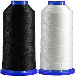 Selric [2600Yards / Black +White] Pack of 2 Tex 90 Bonded Nylon Thread for Leather Sewing 280D/3 T90#92 Heavy Duty Upholstery Thread for Leather and Other Heavy Fabric