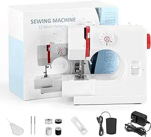 Sewing Machines Mini Sewing Machine for Beginner and Kids with 12 Built-in Stitches, Portable Household Electric Mending Stitching Machine with Adjustable 2 Speed and Foot Pedal, Light