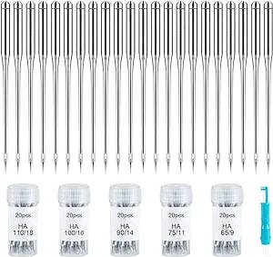 100 PCS Sewing Machine Needles Universal Regular Point Needles for Singer Brother, Assorted Sizes HAX1 65/9, 75/11, 90/14, 100/16, 110/18
