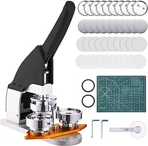 Button Maker Machine 58mm/2.25 inch(3th Gen) Installation-Free, DIY Draw Pictures Pin Maker Machine Kit, Badge Punch Press for Kids with Free 300pcs Button Parts, Circle Cutter & Cutting Mat