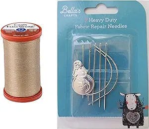 Coats & Clark Extra Strong Upholstery Thread, 150 Yds, S964, Bundle with Bella's Crafts Assorted Heavy Duty Hand Needles 7 Ct (Buff)