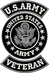 Strings & Threads Black U.S Army Veteran Iron on 3 Large Back Patches Set for Biker Vest Jacket