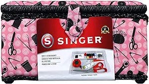 SINGER 07276 Sewing Basket with Sewing Kit Accessories, Pink & Black