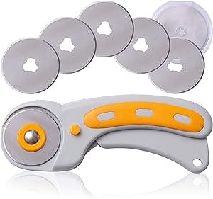 WA Portman Rotary Cutter Set with Blades - 45mm Rotary Cutter with Safety Lock - 5 Extra SKS-7 Steel Rotary Fabric Cutter Blades - Fabric Cutter Wheel for Sewing - Fabric Rotary Cutter Blades 45mm
