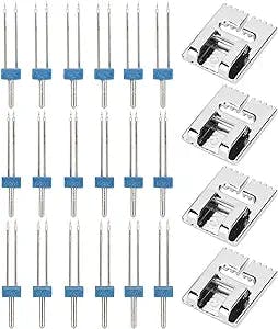 MOUMOUTEN Presser Feet Sewing Machine Kit, 18 Pcs Double Needles Pins 4 Pcs Presser Foot Set Twin Stretch Needles for Electric Sewing Machine Accessories