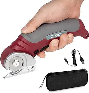 VLOXO Cordless Electric Scissors, Rotary Cutter for Fabric with Safety Lock, 4.2V Cardboard Cutter Multi-Cutting Tools, Rechargeable Powerful Fabric Cutter for Carpet Leather Felt with Storage Box