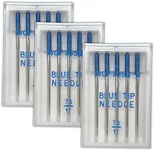 Blue TIP Organ Needles Reduces Skipped Stitches Domestic Sewing Machine Needles Size 75/11 (15 Needles Pack)