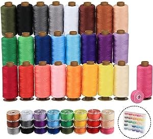 ilauke 50Pcs Bobbins Sewing Threads Kit, 400 Yards per Polyester Thread Spools, Prewound Bobbin with Case for Brother Singer Janome Machine, 25 Colors