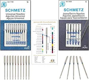 Denim and Universal Sewing Machine Needles Combo Pack, (Size: Assorted) Fits Brother, Baby Lock, Bernette, Bernina, Elna, Necchi, Juki, Janome, Kenmore, Singer Sewing Machines by Apartment ABC
