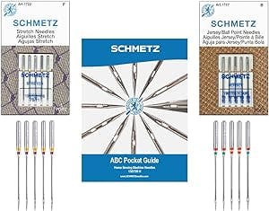 SCHMETZ Stretch and Jersey/Ball Point Sewing Machine Needle Combo Pack (10 Needles Total and 1 SCHMETZ ABC Pocket Guide)