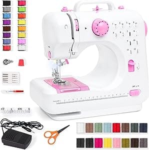 Best Choice Products Compact Sewing Machine, 42-Piece Beginners Kit, Multifunctional Portable 6V Beginner Sewing Machine w/ 12 Stitch Patterns, Light, Foot Pedal, Storage Drawer - Pink/White