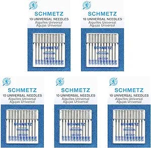 50 Schmetz Universal Sewing Machine Needles -  Assorted Sizes - Box of 5 Cards