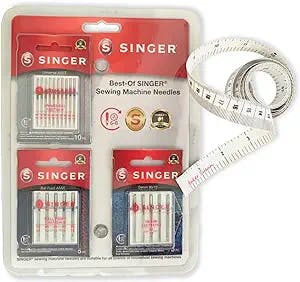 Singer Best of Sewing Machine Needles Set, Universal, Ball Point and Denim Needles with Maker Susan Measure Tape for Body Fabric Sewing Tailor Cloth Knitting Vinyl Home Craft Measurements