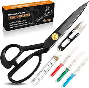 Sewing Scissors for Fabric Cutting – Heavy Duty Scissors – Ultra Sharp Sewing Shears for Quilting, Sewing, and Dressmaking with Tape Measure, Thread Snips, 3 Seam Rippers