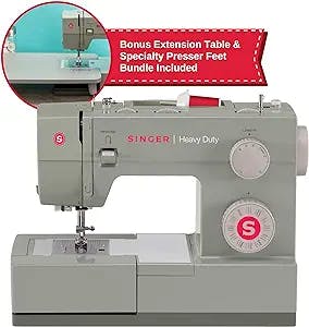 SINGER | Heavy Duty Holiday Bundle - 4452 Heavy Duty Sewing Machine with Bonus Extension Table for Larger Projects, Packed with Specialty Accessories