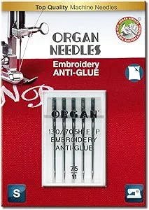 ORGAN NEEDLES 75/11 Anti-Glue Embroidery x 5 Needles