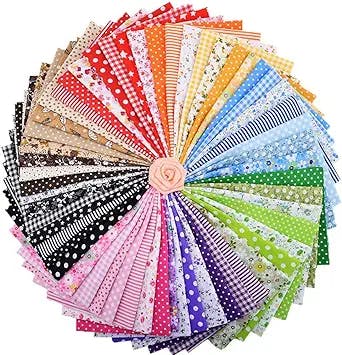 ZGXY Fabric, 56 pcs/lot Top Cotton 9.8" x 9.8" (25cm x 25cm) Squares Patchwork, Precut Multi-Color and Different Pattern for Sewing Quilting Crafting, Home Party Craft Fabric DIY Sewing Mask
