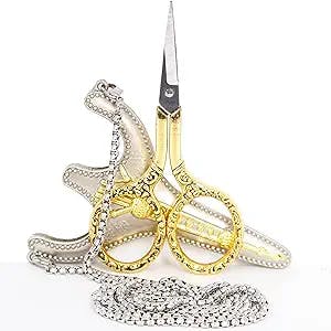 BIHRTC Stainless Steel Sharp Tip Sewing Snips Thread Cutter Safety Scissors with Sheath Chain for Embroidery, Sewing, Craft, Art Work & Everyday Use (Gold)