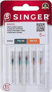 SINGER Microtex Sewing Machine Needles – Size 70/10, 80/12, 5 Pack