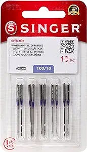 SINGER 10-Pack Serger Overlock Needles for Woven and Stretch Fabrics, Size 100/16