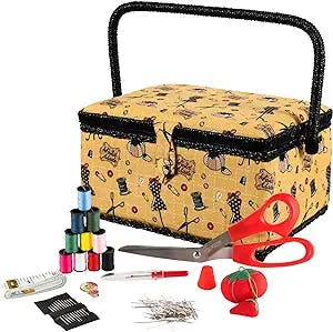 SINGER Sewing Basket with Sewing Kit Accessories (Yellow Vintage)