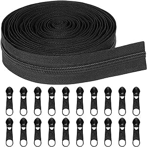 5Yards Bulk Zipper, 5 Zippers for Sewing, Black Nylon Coil Zipper by The Yards, Replacement Sewing Zipper with 20PCS Zipper Sliders for DIY Sewing Craft Bags by MiniRed (#5 Black)