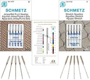 Ball Point Needles for Sewing Machine Combo Pack, (2x70/10, 2x80/12, 1x90/14) Jersey & 5x75/11 Stretch Needles, Fits Brother, Bernina, Necchi, Elna, Juki, Janome, Kenmore, Singer by Apartment ABC