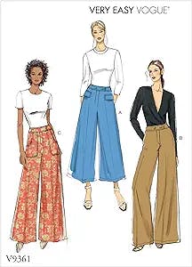 Vogue V9361E5 Very Easy Women's Semi-Fitted Pants Sewing Patterns, Sizes 14-22, White