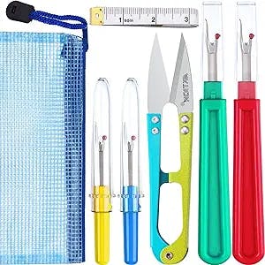 Sewing Seam Ripper Kit, 4 Pieces Thread Seam Remover Stitch Unpicker Thread Cutter Tool with Trimming Scissor, Soft Tape Measure and Storage Bag for Sewing