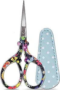 Hisuper Sewing scissors sharp scissors Embroidery Scissors Crafting Threading Scissors with Leather Scissors Cover for Needlework Craft Art Work Manual Sewing Handicraft DIY Tool