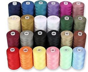 Sewing Thread - 24 Polyester Threads for Hand Stitching, Quilting & Sewing Machine - Set of 1000 yds Per Spool - 20 Colors Plus 2 x White & 2 x Black