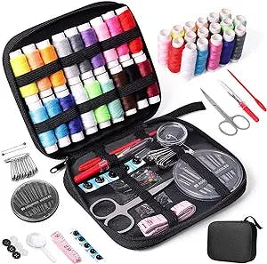 JUNING Sewing Kit with Case Portable Sewing Supplies for Home Traveler, Adults, Beginner, Emergency, Kids Contains Thread, Scissors, Needles, Measure etc