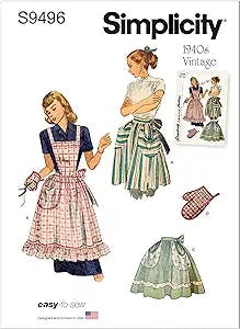 Simplicity Misses' Vintage Apron Sewing Pattern Kit, Code S9496, One Size, Multicolor
