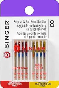 SINGER 04800 Universal Regular Point and Ball Point Sewing Machine Needle, Assorted Sizes, 8-Count