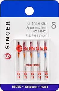 Singer Needles Machine Quilting 5 pk 80/11, 90/14, Multicolor