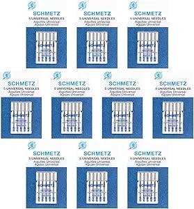 50 Schmetz Universal Sewing Machine Needles -  Assorted Sizes - Box of 10 Cards