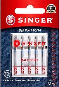 SINGER Ball Point Sewing Machine Needles, Size 90/14-5 Count