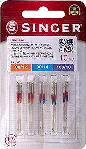 Singer 10-Pack Universal 2020 Sewing Machine Needles, Assorted, Size 80/12, 90/14, 100/16