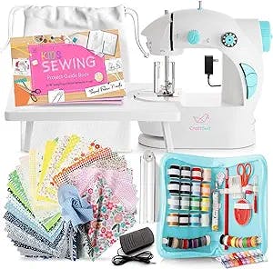 Mini Sewing Machine for Beginners, 122-Piece Kids Sewing Machine Ages 8-12 with Sewing Kit for Kids Ages 8-12, Portable Sewing Machine for Kids, Sewing Machines for Beginners, DIY Sewing Book and More