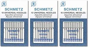SCHMETZ Universal Sewing Machine Needles, Three 10-Pack Assortment, 30 Needles, 70/10, 80/12, 90/14, 100/16
