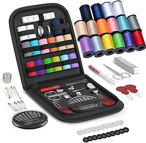 Sewing Kit Gifts for Grandma, Mom, Friend, Traveler, Adults, Beginner, Emergency,Sewing Supplies Accessories with Scissors,Sewing Needles Thimble, Thread,Tape Measure etc (Black, S)